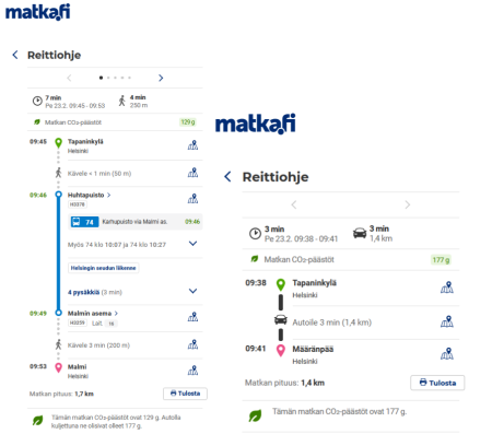 opas.matka.fi -palvelussa voit vertailla päästötietoja