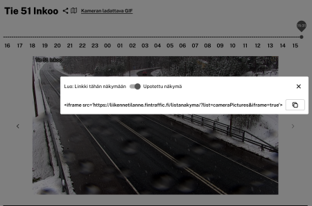 Upotuskoodi löytyy painamalla jaa-painiketta kameran nimen vieressä.