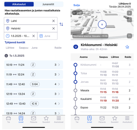 Mobiili junanäkymät